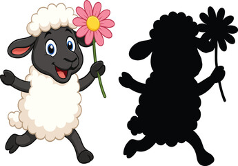 Cartoon Sheep Character Holding Flower Illustration