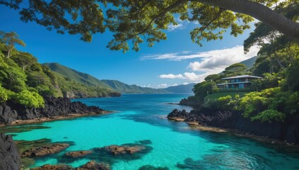 tropical beach cove with crystal-clear turquoise water