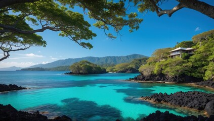 tropical beach cove with crystal-clear turquoise water