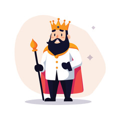 Confident King Character Illustration Wearing Crown Red Cape and Holding Torch Monarchy Kingdom Royalty Leader Emperor Prince Power Wealth Success Governance Dominion Empire Royal Family Fantasy