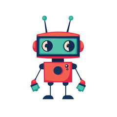 Cute friendly robot character artificial intelligence isolated robotic technology innovation future development automation machine science futuristic toy android childrens book design element cartoon