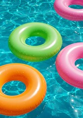 Pool Photo of Colorful Floats Summer Vacation Swim Holiday Fun