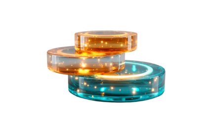 Stacked illuminated glass discs amber teal modern design