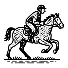 Fototapeta premium Black And White Equestrian Illustration Of A Horse And Rider In Action