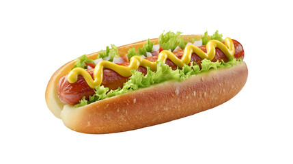 Delicious Hot Dog with Mustard and Lettuce