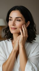 Portrait Of Brunette Woman With Graceful Hands And Natural Light