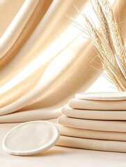 Beige Cotton Rounds Stacked on Soft Background