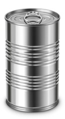 Realistic Illustration of Ribbed Metal Can Preserve Silver Aluminum Tin