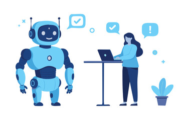 Stunning Flat Illustration AI Robot and Human Collaboration - Seamless Teamwork in Modern Technology