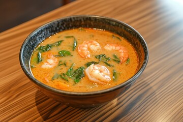 close asian spicy soup shrimp