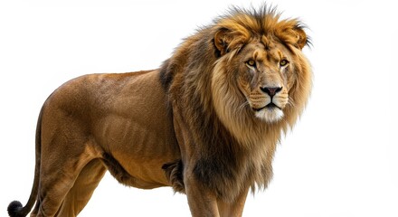 Obraz premium Realistic Image Of Brown Mane Lion Portrait Isolated on White Background