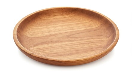 Realistic Image of Empty Round Brown Wooden Plate Rustic Tableware