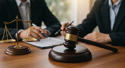 Realistic Image of Golden Scale Gavel Lawyer Agreement Discussion