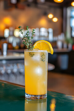 Cocktail drink with lime and lemon in a bar
