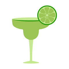 Margarita cocktail icon, drink glass with lime. Mexican alcohol bar, tequila and soda cup isolated on white background. Cartoon vector illustration