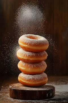 Stacked bagels on a wooden table