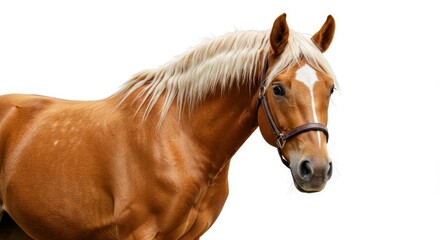 Obraz premium Portrait of a Brown Horse with White Mane Isolated on White