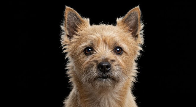 Portrait of a Cute Brown Terrier Dog Isolated on Black Background