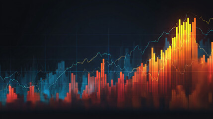 A sleek, professional financial growth chart illustrates the upward momentum of stock market investment and trading success.  Generative AI