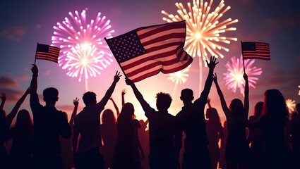 Diverse Crowd Holding USA Flag in Patriotic Display