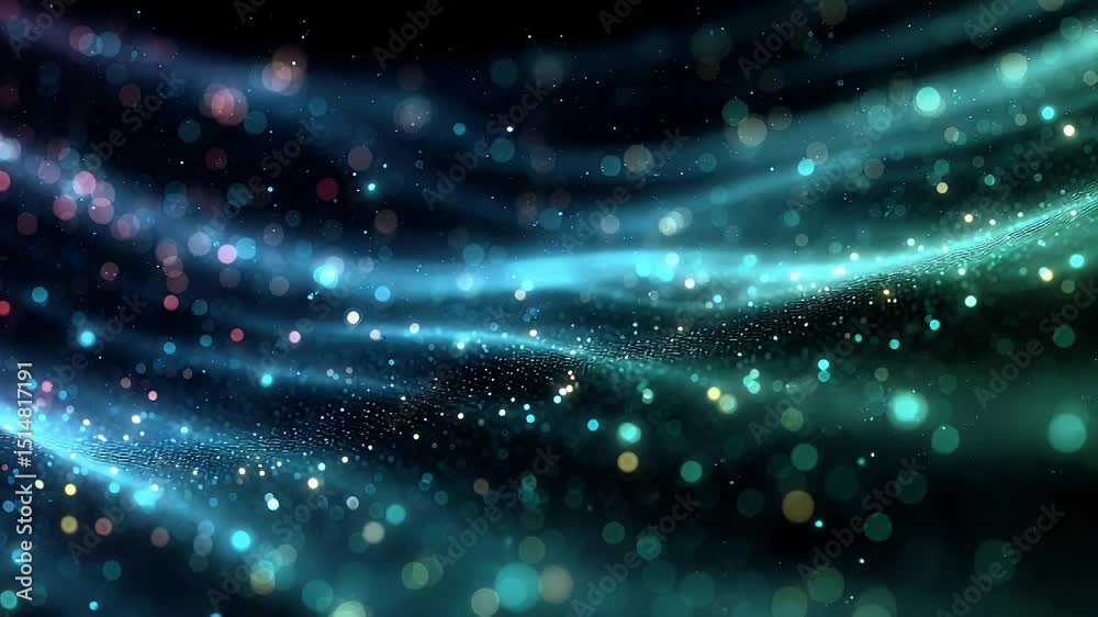 Wall mural abstract digital background with flowing waves of colorful light particles creating a mesmerizing ef