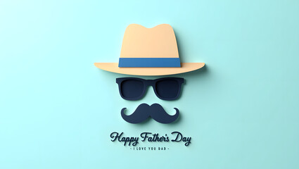Flat Lay Father’s Day Banner with Hat, Glasses, Mustache and Gifts