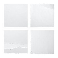 Torn Edges of White Paper Sheets with Raw and Untamed Texture, Isolated on Transparent Background