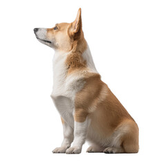 A cute, alert corgi dog sitting elegantly, looking to the side with a keen expression, perfect for pet lovers and animal photography.