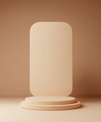  minimalist 3D rendering showcasing a neutral-toned design intended for product presentation or artistic display. Can be used in promotional materials to highlight logos, text, or featured products.