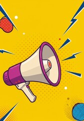 Retro Pixel Art Megaphone Alert with Yellow Background Illustration
