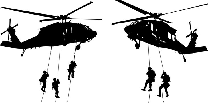 Military Rappelling from Black Hawk Helicopters - Special Forces Operation