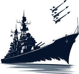 Modern Warship and Fighter Jets - Naval Power and Military Might Silhouette © Rezowan 