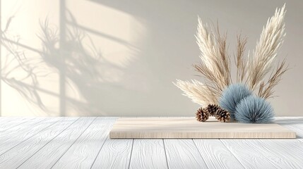 Beige Minimalist Dried Flower Arrangement on Stone Tabletop