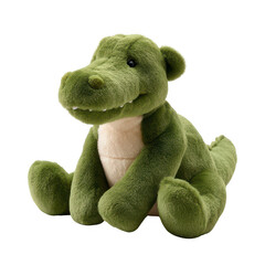 A soft, green plush dinosaur toy sitting comfortably. Perfect for children's playrooms, gift ideas, and cuddly companions. Delightful addition to any nursery or decor.
