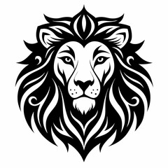 Fototapeta premium Black and white illustration of a lion's head with intricate details.