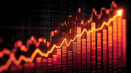 A sleek, professional financial growth chart illustrates the upward momentum of stock market investment and trading success.  Generative AI
