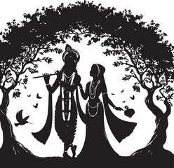 Radha Krishna silhouette under a tree