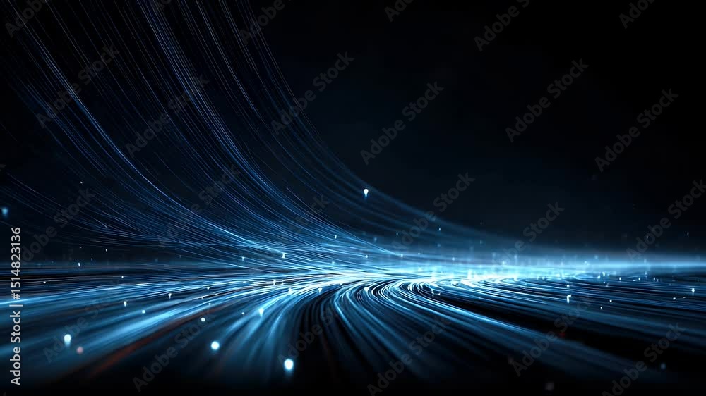 Wall mural abstract light trails in a dark background, creating a sense of motion and depth with glowing partic