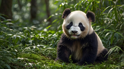 Fototapeta premium Adorable Panda in Lush Green Forest