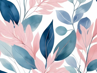 Soft, translucent leaves in delicate pastel shades of pink and blue overlap, creating an ethereal and dreamy atmosphere with their gentle curves and subtle veins