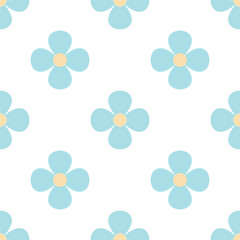 Abstract simple background, summer theme. Seamless pattern with blue flowers. Summer texture. A set of vector drawings of a cute child.