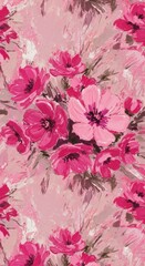Seamless Floral Pattern Pink Flower Background Art Print Surface