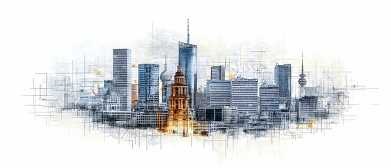 Abstract City Skyline Watercolor Sketch