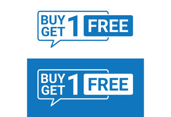 blue buy one get one free labels with speech bubble design used for promotions and commercial discounts	