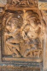 Beautiful stone sculpture. Picture clicked at Dharasuram Sri Airavatesvara Temple, Tamil Nadu, India. After 900 years, it remains a key surviving example of Chola architecture