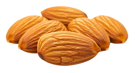 Close-up of six Almonds High-Detail Macro Photography of Nuts isolated on transparent background
