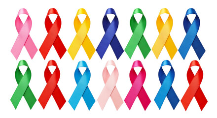 Collection of Colorful Awareness Ribbons sign isolated on transparent background