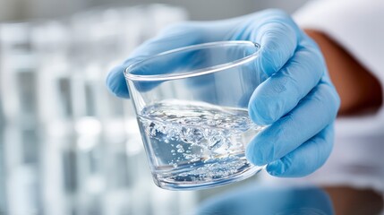 Healthcare Professional Analyzing Liquid Sample in Laboratory While Wearing Protective Gloves