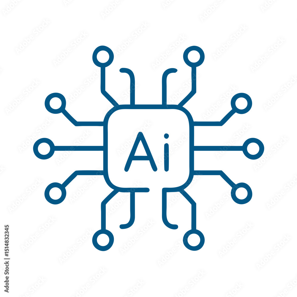 Poster ai microchip icon with circuit connections in simple design