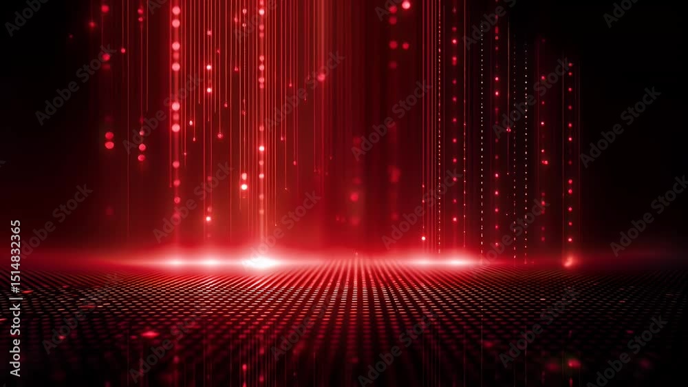 Wall mural abstract red light beams cascading down over a textured surface, creating a vibrant digital atmosphe